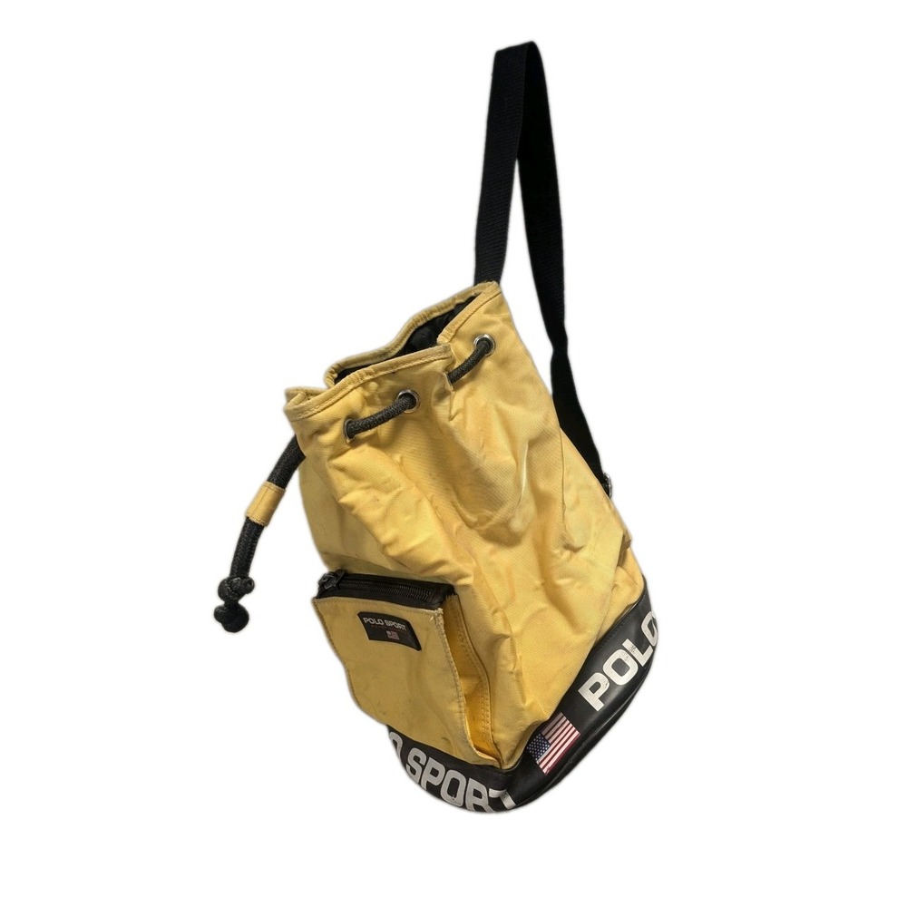 Vintage Polo Sport Ralph Lauren Yellow Drawstring Bucket Backpack Y2K USA Bag